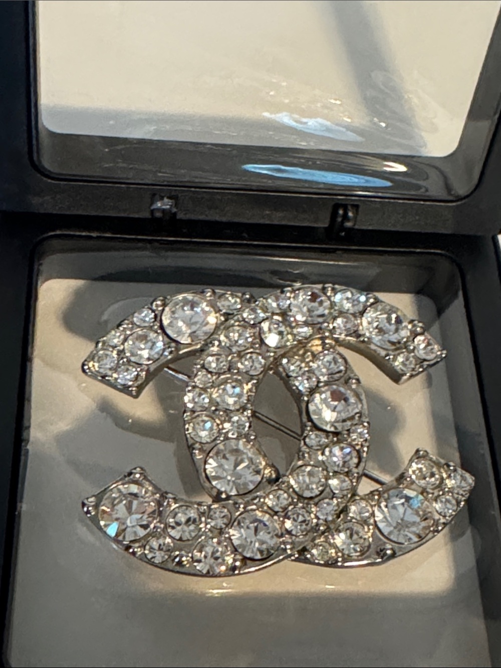 Crystal CC Logo Brooch - Silver Tone